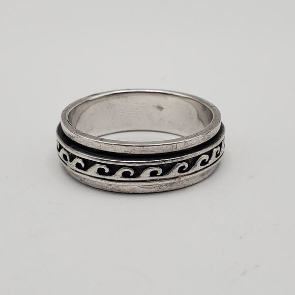 Vintage 925 Sterling Silver Wave Design Band Spinner Ring Size 12.5 - Picture 2 of 10